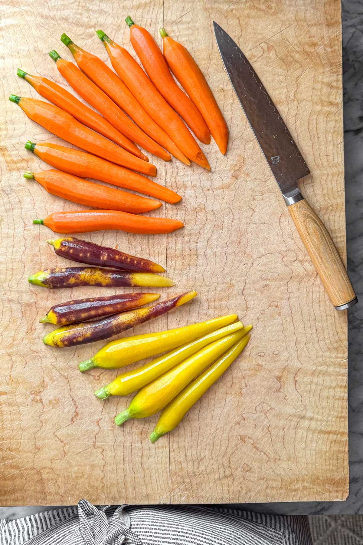 Carrots after blanching with vibrant color ready for a crudite platter